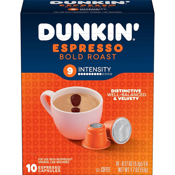 Load image into Gallery viewer, Dunkin Espresso Bold Roast, Box of 10 Nespresso Capsules