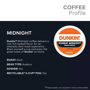 Dunkin' Midnight, Dark Roast, Keurig K-Cup Coffee Pods, Box of 10 K-cups