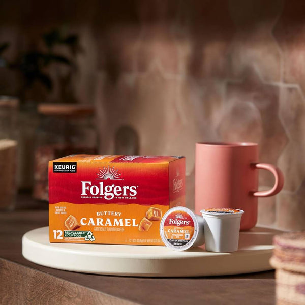 Load image into Gallery viewer, Folgers Buttery Caramel, Medium Roast, Keurig K-cup Coffee Pods, Box of 10 K-cups