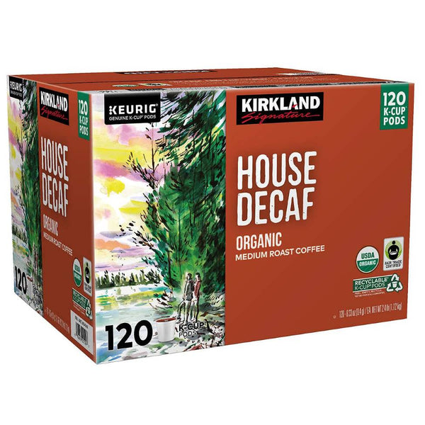 Load image into Gallery viewer, Kirkland Organic House Decaf, Medium Roast, Keurig K-Cup Coffee Pods, Box of 120 K-cups