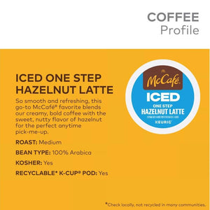 McCafe Iced One Step Hazelnut Latte, Medium Roast, Keurig K-Cup Coffee Pods