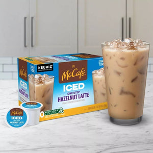 McCafe Iced One Step Hazelnut Latte, Medium Roast, Keurig K-Cup Coffee Pods, box of 10 k-cups