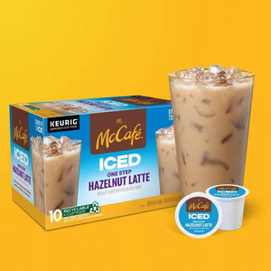 McCafe Iced One Step Hazelnut Latte, Medium Roast, Keurig K-Cup Coffee Pods, box of 10 k-cups