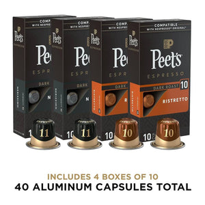 Peet's Coffee Dark Roast Variety Pack, Box of 40 Nespresso Capsules
