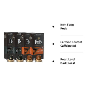 Peet's Coffee Dark Roast Variety Pack, Box of 40 Nespresso Capsules
