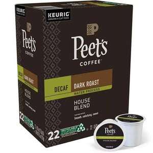 Peet's Coffee Decaf House Blend, Dark Roast, Keurig K-Cup Coffee Pods, Box of 22 K-cups