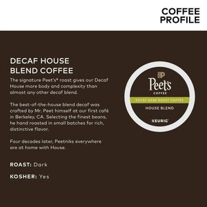 Peet's Coffee Decaf House Blend, Dark Roast, Keurig K-Cup Coffee Pods, Box of 22 K-cups