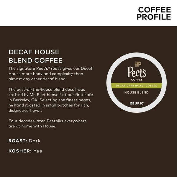 Load image into Gallery viewer, Peet's Coffee Decaf House Blend, Dark Roast, Keurig K-Cup Coffee Pods, Box of 22 K-cups