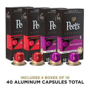 Peet's Coffee Medium Roast Variety Pack, Box of 40 Nespresso Capsules