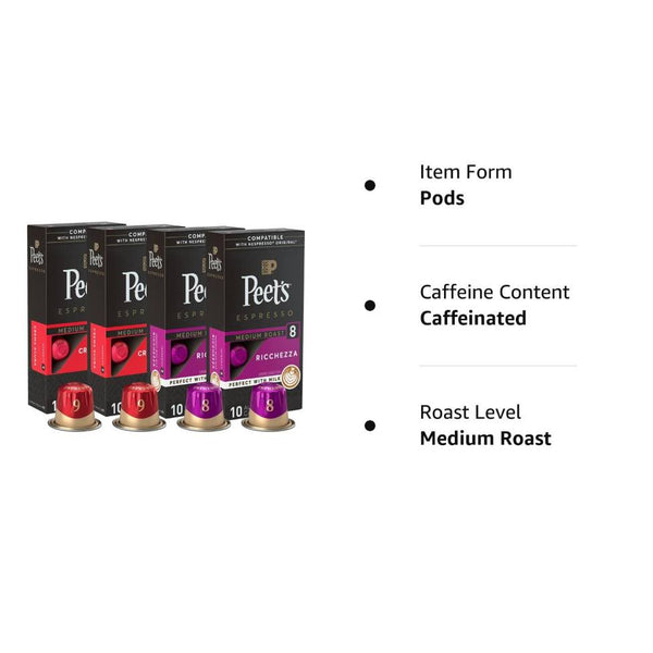 Load image into Gallery viewer, Peet's Coffee Medium Roast Variety Pack, Box of 40 Nespresso Capsules