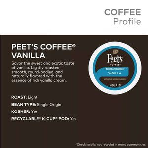 Peet's Coffee Vanilla, Light Roast, Keurig K-Cup Coffee Pods