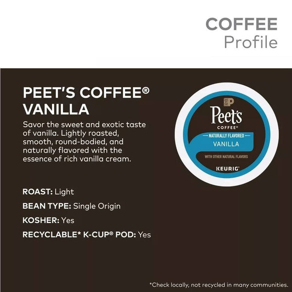 Load image into Gallery viewer, Peet's Coffee Vanilla, Light Roast, Keurig K-Cup Coffee Pods