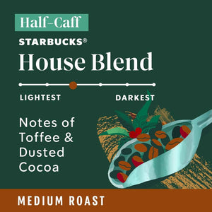 Starbucks Half-Caff House Blend, Medium Roast, Keurig K-Cup Coffee Pods, Box of 10 K-cups