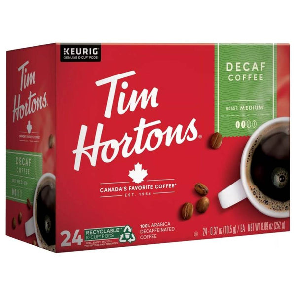 Load image into Gallery viewer, Tim Hortons Decaf, Medium Roast, Keurig K-cup Coffee Pods, Box of 24 K-cups
