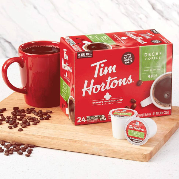 Load image into Gallery viewer, Tim Hortons Decaf, Medium Roast, Keurig K-cup Coffee Pods, Box of 24 K-cups