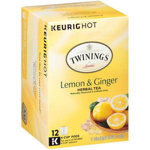Twinings of London Lemon and Ginger Herbal Tea, Keurig K-Cup Pods, Box of 12 K-cups