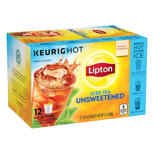 Lipton Iced Tea, Unsweetened, Keurig K-Cup Pods, Box of 12 K-cups