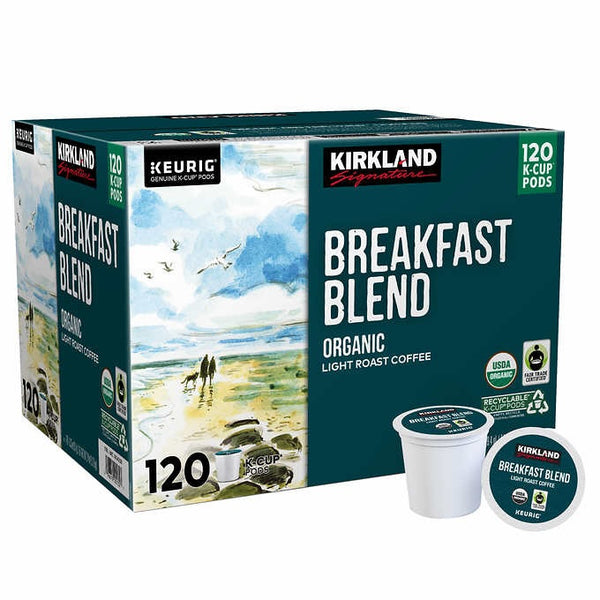 Load image into Gallery viewer, Kirkland Organic Breakfast Blend, Light Roast, Keurig K-Cup Coffee Pods, Box of 120 K-cups
