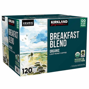 Kirkland Organic Breakfast Blend, Light Roast, Keurig K-Cup Coffee Pods, Box of 120 K-cups
