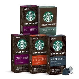 Starbucks Intense Variety Pack (Caffe Verona, Pike Place Roast, Colombia, Espresso Roast), Box of 50 Nespresso Capsules