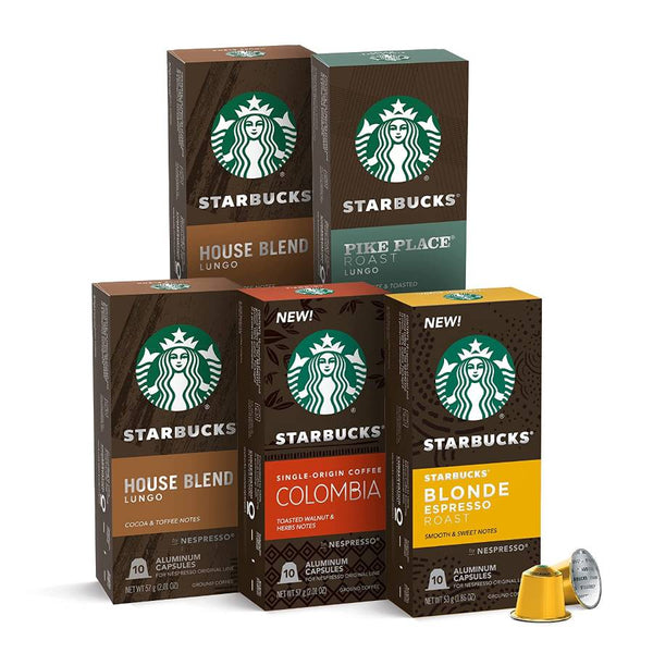 Load image into Gallery viewer, Starbucks Mild Variety Pack (House Blend, Pike Place Roast, Colombia, Blonde Espresso Roast), Box of 50 Nespresso Capsules