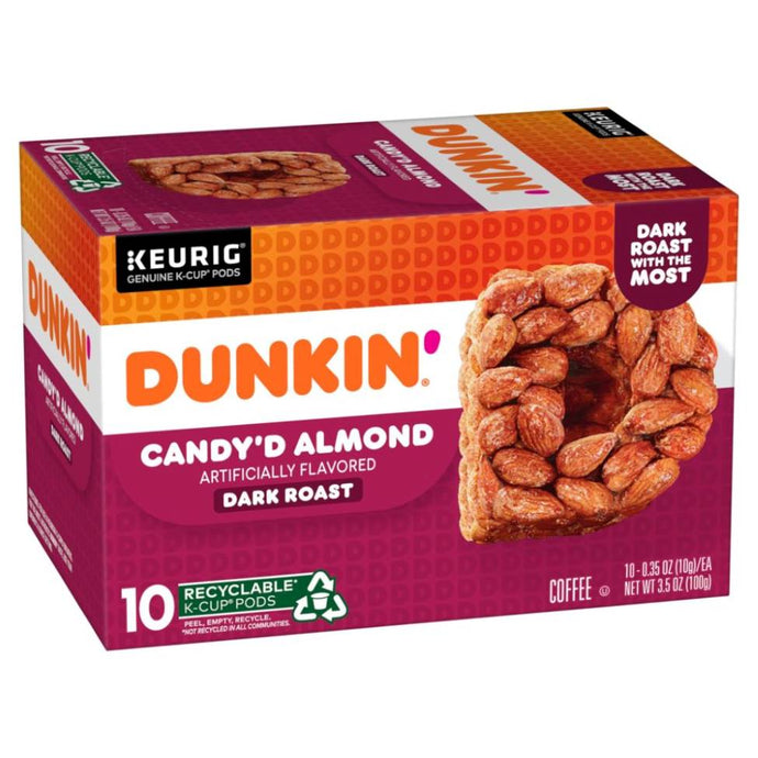Dunkin' Candy'd Almond, Dark Roast, Keurig K-Cup Coffee Pods, Box of 10 K-cups