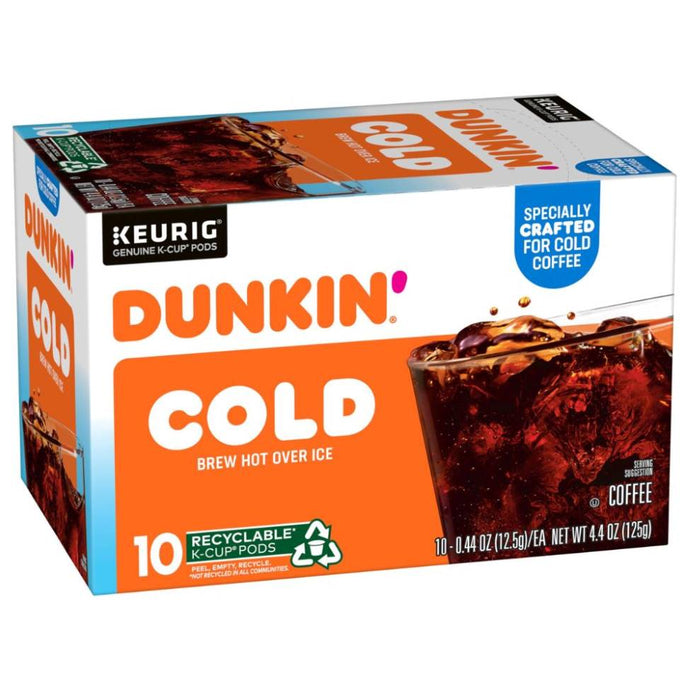Dunkin' Cold Coffee, Medium Dark Roast, Keurig K-Cup Coffee Pods, Box of 10 K-cups
