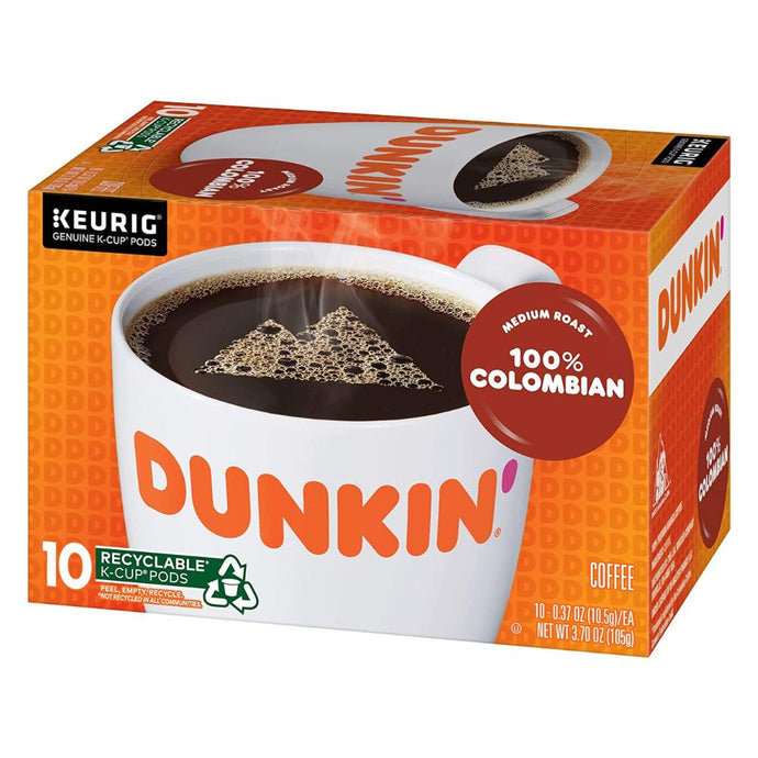 Dunkin' Colombian, Medium Roast, Keurig K-Cup Coffee Pods, Box of 10 K-cups