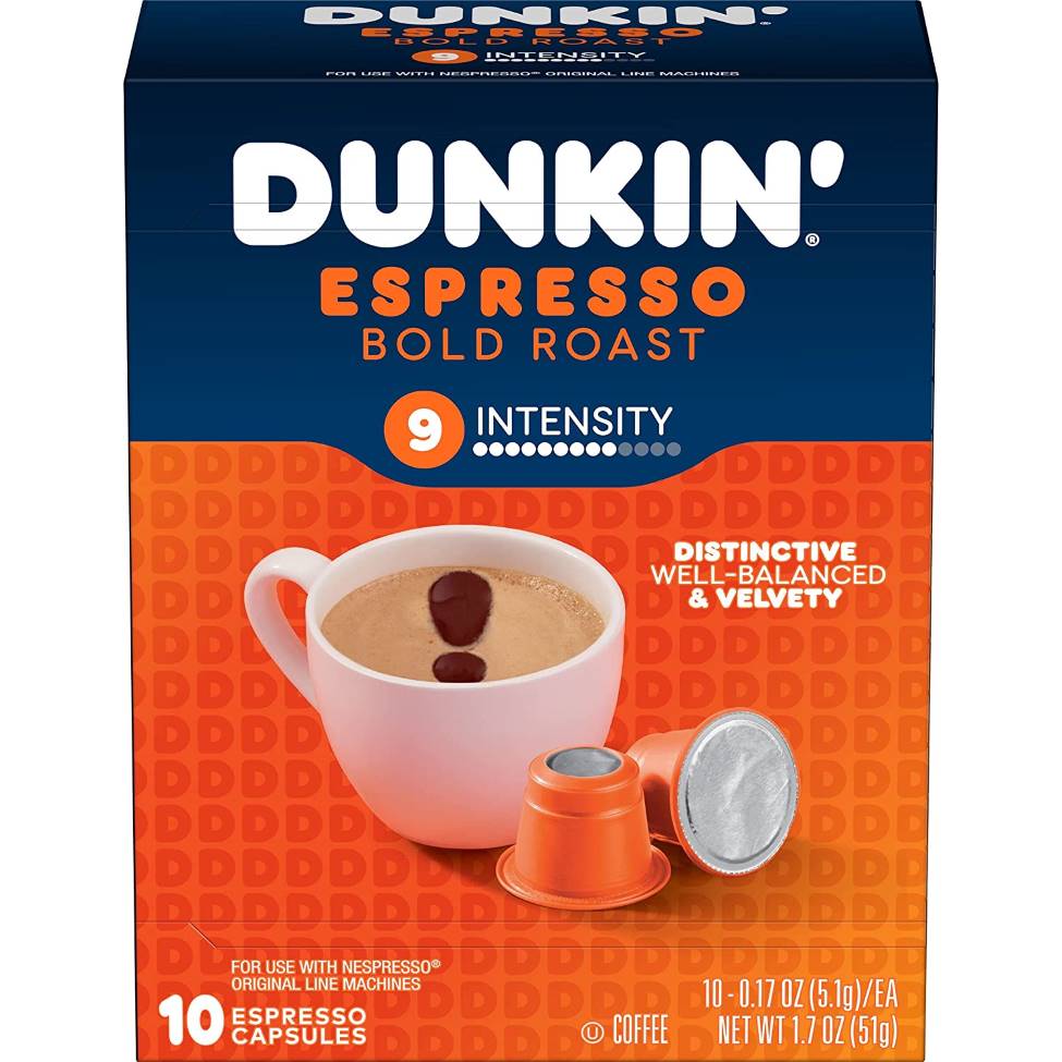 Dunkin Espresso Bold Roast, Box of 10 Nespresso Capsules Coffee Pods PH
