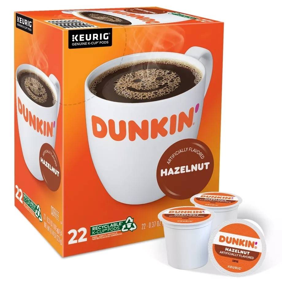 Dunkin' Hazelnut, Medium Roast, Keurig K-Cup Coffee Pods, Box of 22 K-cups