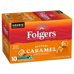Folgers Buttery Caramel, Medium Roast, Keurig K-cup Coffee Pods, Box of 10 K-cups