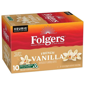 Folgers French Vanilla, Medium Roast, Keurig K-cup Coffee Pods, Box of 10 K-cups