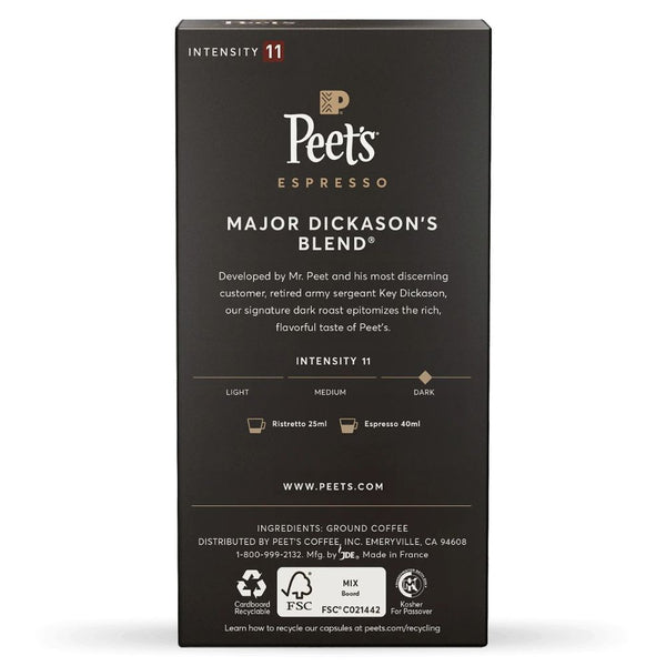 Load image into Gallery viewer, Peet&#39;s Coffee Major Dickason&#39;s Blend, Box of 10 Nespresso Capsules
