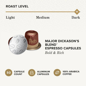 Peet's Coffee Major Dickason's Blend, Box of 10 Nespresso Capsules