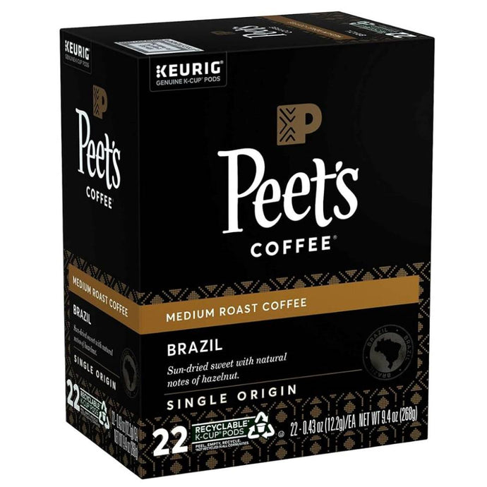 Peet's Coffee Single Origin Brazil, Medium Roast, Keurig K-Cup Coffee Pods, Box of 22 K-cups