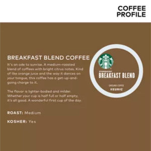 Starbucks Breakfast Blend, Medium Roast, Keurig K-Cup Coffee Pods, Box of 10 K-cups