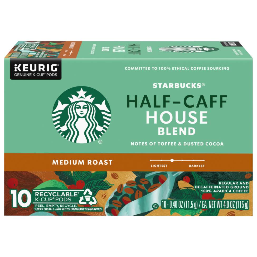 Starbucks Half-Caff House Blend, Medium Roast, Keurig K-Cup Coffee Pods, Box of 10 K-cups
