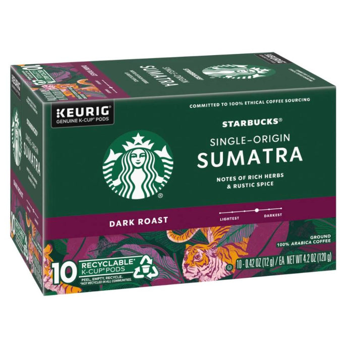 Starbucks Sumatra, Dark Roast, Keurig K-Cup Coffee Pods, Box of 10 K-cups