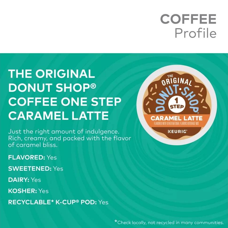 The Original Donut Shop One Step Caramel Latte Dark Roast Keurig K Cup Coffee Pods box of 10 K cups