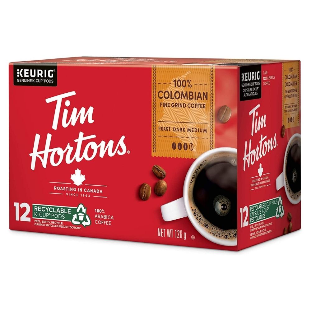 Tim Hortons Colombian, Medium Dark Roast, Keurig K-cup Coffee Pods, Box of 12 K-cups