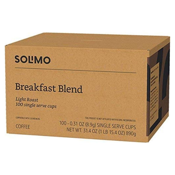 Load image into Gallery viewer, Amazon Solimo Breakfast Blend, Light Roast, Keurig K-Cup Coffee Pods, Box of 100 K-cups
