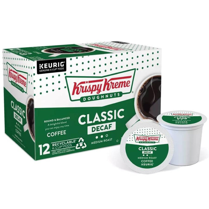 Krispy Kreme Classic Decaf, Medium Roast, Keurig K-Cup Coffee Pods, Box of 12 K-cups