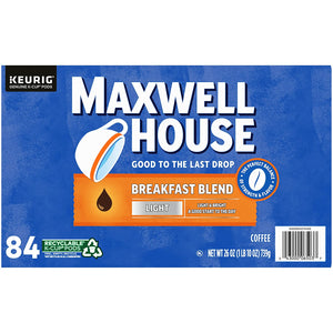 Maxwell House Breakfast Blend, Light Roast, Keurig K-cup Coffee Pods, Box of 84 k-cups