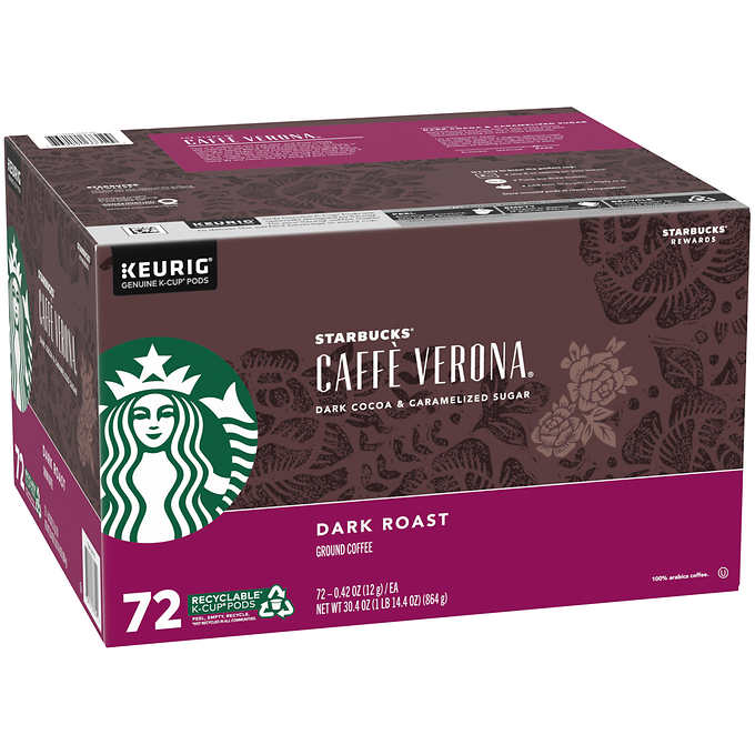Starbucks Caffe Verona, Dark Roast, Keurig K-Cup Coffee Pods, Box of 72 K-cups